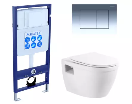 Комплект 3 в 1 инсталляция Акватек Standart 50 + Унитаз подвесной BelBagno Loto BB070CHR/SC с кнопкой хром INS-0000012 + BB070CHR/SC + KDI-0000010