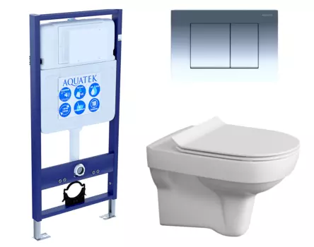 Комплект 3 в 1 инсталляция Акватек Standart 50 + Унитаз подвесной Cersanit City New clean on с кнопкой хром INS-0000012 + S-MZ-CITY-COn-S-DL-w + KDI-0000010