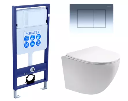 Комплект 3 в 1 инсталляция Акватек Standart 50 + Унитаз подвесной Акватек Европа AQ1900-00 с кнопкой хром INS-0000012 + AQ1900-00 + KDI-0000010