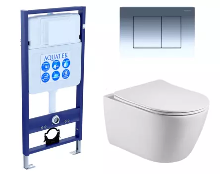 Комплект 3 в 1 инсталляция Акватек Standart 50 + Унитаз подвесной Акватек Вега AQ1905-00 с кнопкой хром INS-0000012 + AQ1905-00 + KDI-0000010