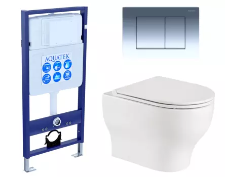Комплект 3 в 1 инсталляция Акватек Standart 50 + Подвесной унитаз WeltWasser Erlenbach 004 GL-WT с кнопкой хром INS-0000012 + 10000003807 + KDI-0000010