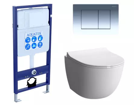 Комплект 3 в 1 инсталляция Акватек Standart 50 + Унитаз подвесной VitrA Sento 7748В003-0075 с кнопкой хром INS-0000012 + 7748B003-0075 + 130-003-009 + KDI-0000010
