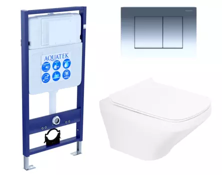 Комплект 3 в 1 инсталляция Акватек Standart 50 + Унитаз подвесной BelBagno Sela BB3201CHR с кнопкой хром INS-0000012 + BB3201CHR + BB3201SC + KDI-0000010