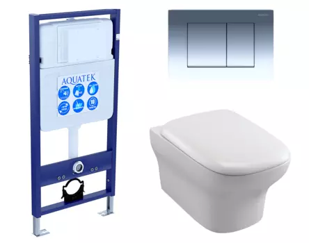 Комплект 3 в 1 инсталляция Акватек Standart 50 + Унитаз подвесной Jacob Delafon Vox EDM102-00 с кнопкой хром INS-0000012 + EDM102-00 + E20142-00 + KDI-0000010