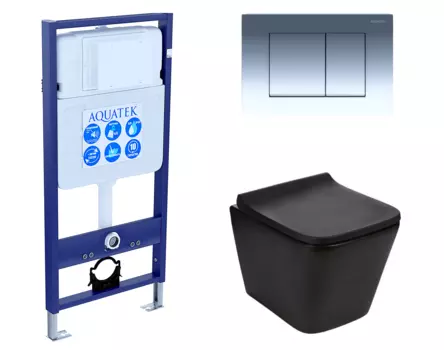 Комплект 3 в 1 инсталляция Акватек Standart 50 + Подвесной унитаз WeltWasser Gelbach 041 MT-BL черный с кнопкой хром INS-0000012 + 10000008262 + KDI-0000010