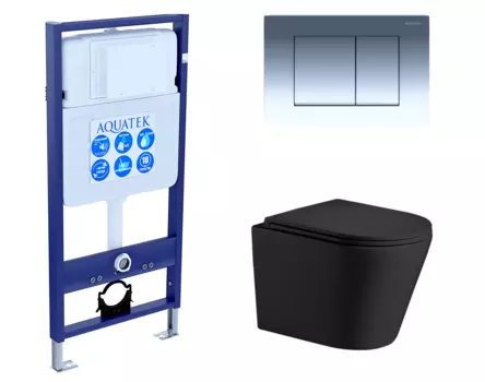 Комплект 3 в 1 инсталляция Акватек Standart 50 + Подвесной унитаз WeltWasser Salzbach 043 MT-BL черный с кнопкой хром INS-0000012 + 10000008258 + KDI-0000010