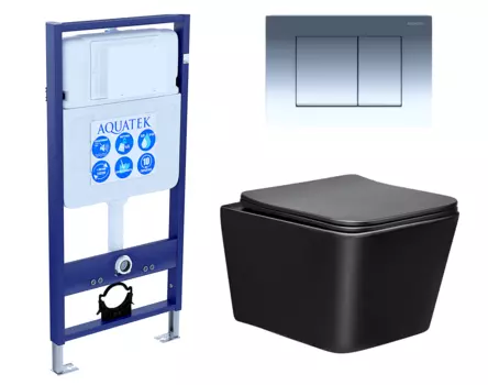 Комплект 3 в 1 инсталляция Акватек Standart 50 + Унитаз Vincea Q-Line VT1-12MB черный с кнопкой хром INS-0000012 + VT1-12MB + KDI-0000010