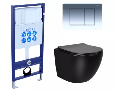 Комплект 3 в 1 инсталляция Акватек Standart 50 + Унитаз Vincea Globo VT1-14MB черный с кнопкой хром INS-0000012 + VT1-14MB + KDI-0000010