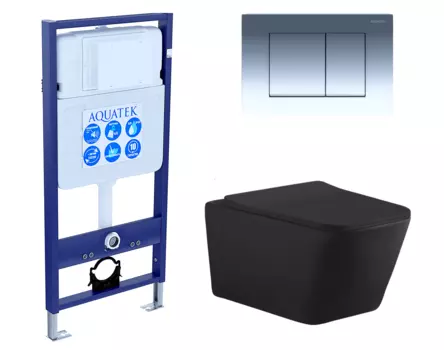 Комплект 3 в 1 инсталляция Акватек Standart 50 + Унитаз подвесной Aquanet Tavr-W BW 287011 черный с кнопкой хром INS-0000012 + 287011 + KDI-00000010