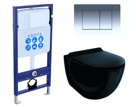 Комплект 3 в 1 инсталляция Акватек Standart 50 + Унитаз подвесной Esbano Garcia ESUPGARCB чёрный с кнопкой хром INS-0000012 + ESUPGARCB + KDI-0000010