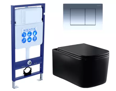 Комплект 3 в 1 инсталляция Акватек Standart 50 + Унитаз Vincea Ultra Rimless VT1-32MB черный с кнопкой хром INS-0000012 + VT1-32MB + KDI-0000010
