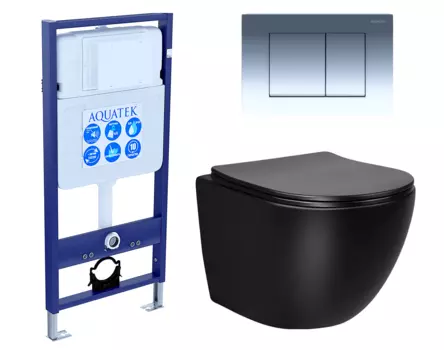 Комплект 3 в 1 инсталляция Акватек Standart 50 + Унитаз Vincea Globo VT1-14SMB черный с кнопкой хром INS-0000012 + VT1-14SMB + KDI-0000010