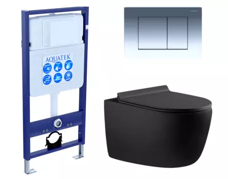 Комплект 3 в 1 инсталляция Акватек Standart 50 + Унитаз подвесной Aquanet Cetus 287008 черный с кнопкой хром INS-0000012 + 287008 + KDI-0000010