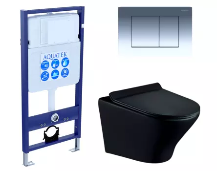 Комплект 3 в 1 инсталляция Акватек Standart 50 + Унитаз подвесной Esbano Aster ESUPASTEBM черный с кнопкой хром INS-0000012 + ESUPASTEBM + KDI-0000010