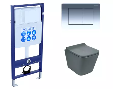 Комплект 3 в 1 инсталляция Акватек Standart 50 + Унитаз подвесной Weltwasser WW SK Gelbach 041 MT-GR серый с кнопкой хром INS-0000012 + 10000008263 + KDI-0000010