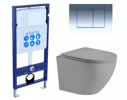 Комплект 3 в 1 инсталляция Акватек Standart 50 + Унитаз подвесной Weltwasser WW Merzbach 043 MT-GR серый с кнопкой хром INS-0000012 + 10000003708 + KDI-0000010