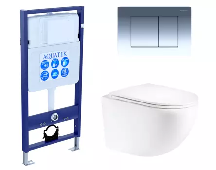 Комплект 3 в 1 инсталляция Акватек Standart 50 + Унитаз подвесной Enio Unico EN3103895 с кнопкой хром INS-0000012 + EN3103895 + KDI-0000010