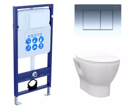 Комплект 3 в 1 инсталляция Акватек Standart 50 + Унитаз подвесной Enio Nativo EN1270551 с кнопкой хром INS-0000012 + EN1270551 + KDI-0000010