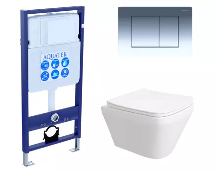 Комплект 3 в 1 инсталляция Акватек Standart 50 + Унитаз подвесной Enio Vicino EN9170544 с кнопкой хром INS-0000012 + EN9170544 + KDI-0000010