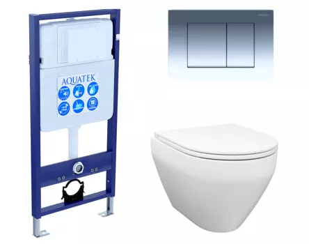 Комплект 3 в 1 инсталляция Акватек Standart 50 + Унитаз подвесной Enio Cono EN2870522 с кнопкой хром INS-0000012 + EN2870522 + KDI-0000010