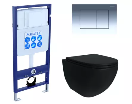 Комплект 3 в 1 инсталляция Акватек Standart 50 + Унитаз подвесной Enio Unico BL EN4105055 черный с кнопкой хром INS-0000012 + EN4105055 + KDI-0000010