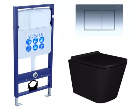 Комплект 3 в 1 инсталляция Акватек Standart 50 + Унитаз подвесной Enio Binario BL EN4180225 черный с кнопкой хром INS-0000012 + EN4180225 + KDI-0000010