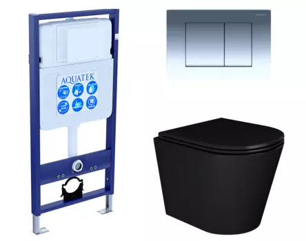 Комплект 3 в 1 инсталляция Акватек Standart 50 + Унитаз подвесной Enio Cento BL EN4280035 черный с кнопкой хром INS-0000012 + EN4280035 + KDI-0000010
