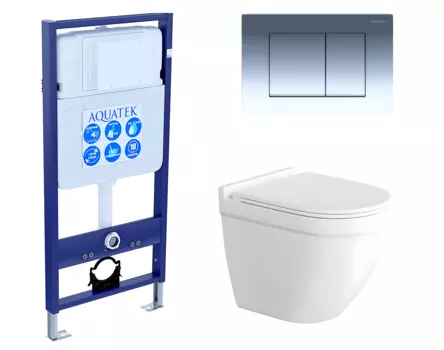 Комплект 3 в 1 инсталляция Акватек Standart 50 + Унитаз подвесной Enio Pulito EN1170052 с кнопкой хром INS-0000012 + EN1170052 + KDI-0000010