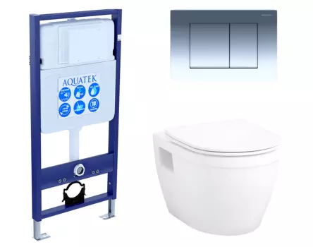 Комплект 3 в 1 инсталляция Акватек Standart 50 + Унитаз подвесной Enio Bolo EN8350034 с кнопкой хром INS-0000012 + EN8350034 + KDI-0000010