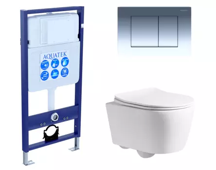Комплект 3 в 1 инсталляция Акватек Standart 50 + Унитаз подвесной CeruttiSpa Sella PP 9738 с кнопкой хром INS-0000012 + 9738 + KDI-0000010