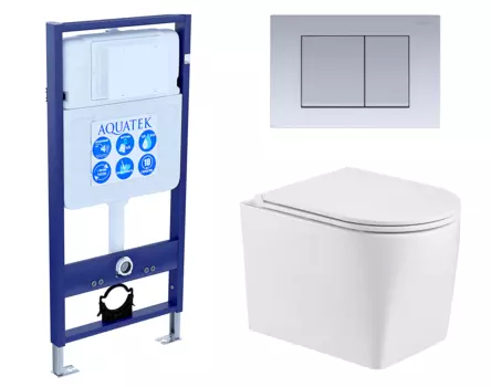 Комплект 3 в 1 инсталляция Акватек Standart 50 + Унитаз подвесной WeltWasser Nesenbach 004 GL-WT с кнопкой хром матовой INS-0000012 + 10000008265 + KDI-0000011