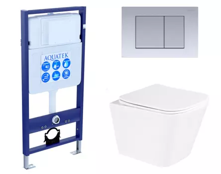 Комплект 3 в 1 инсталляция Акватек Standart 50 + Унитаз подвесной BelBagno Due с кнопкой хром матовой INS-0000012 + BB3103CHR/SC + KDI-0000011