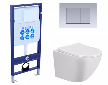 Комплект 3 в 1 инсталляция Акватек Standart 50 + Унитаз подвесной Taliente Amato AM25010 с кнопкой хром матовой INS-0000012 + AM25010 + KDI-0000011