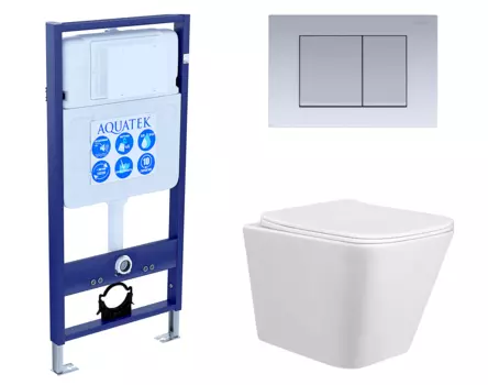 Комплект 3 в 1 инсталляция Акватек Standart 50 + Унитаз подвесной Taliente Correto CR25200 с кнопкой хром матовой INS-0000012 + CR25200 + KDI-0000011