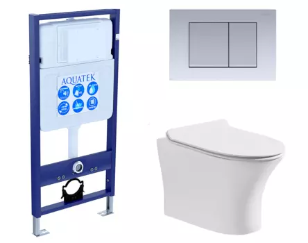 Комплект 3 в 1 инсталляция Акватек Standart 50 + Подвесной безободковый унитаз CeruttiSpa Bernina aria с кнопкой хром матовой INS-0000012 + 7191 + KDI-0000011
