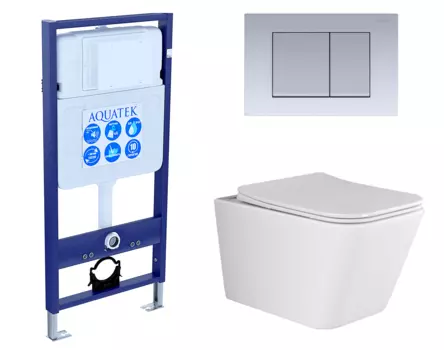 Комплект 3 в 1 инсталляция Акватек Standart 50 + Унитаз подвесной Ceramica Nova Metric Rimless CN3007 с кнопкой хром матовой INS-0000012 + CN3007 + KDI-0000011