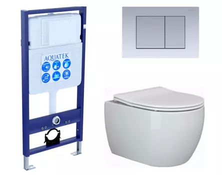 Комплект 3 в 1 инсталляция Акватек Standart 50 + Унитаз подвесной Ceramica Nova Play CN3001 с кнопкой хром матовой INS-0000012 + CN3001 + KDI-0000011