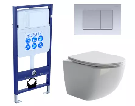 Комплект 3 в 1 инсталляция Акватек Standart 50 + Унитаз подвесной Ceramica Nova Forma CN3009 с кнопкой хром матовой INS-0000012 + CN3009 + KDI-0000011