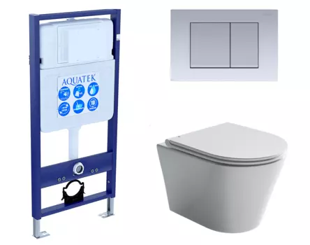 Комплект 3 в 1 инсталляция Акватек Standart 50 + Унитаз подвесной Ceramica Nova Forma CN3011 с кнопкой хром матовой INS-0000012 + CN3011 + KDI-0000011