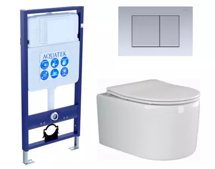 Комплект 3 в 1 инсталляция Акватек Standart 50 + Унитаз подвесной Ceramica Nova Moments CN3003 с кнопкой хром матовой INS-0000012 + CN3003 + KDI-0000011