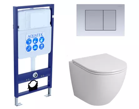 Комплект 3 в 1 инсталляция Акватек Standart 50 + Унитаз подвесной Grossman GR-4455S с кнопкой хром матовой INS-0000012 + GR-4455S + KDI-0000011