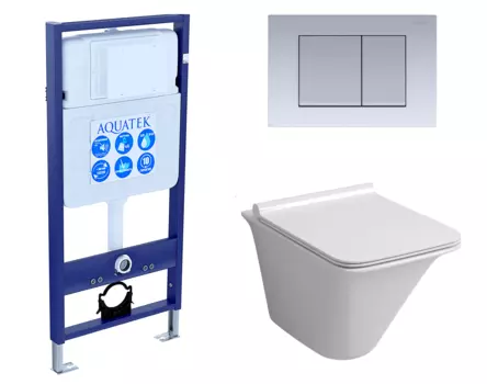 Комплект 3 в 1 инсталляция Акватек Standart 50 + Унитаз подвесной Grossman GR-4413S с кнопкой хром матовой INS-0000012 + GR-4413S + KDI-0000011