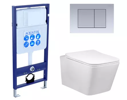 Комплект 3 в 1 инсталляция Акватек Standart 50 + Унитаз Vincea Q-Line VT1-12 с кнопкой хром матовой INS-0000012 + VT1-12 + KDI-0000011