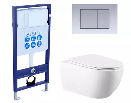 Комплект 3 в 1 инсталляция Акватек Standart 50 + Унитаз подвесной Vincea Evo VT1-34 с кнопкой хром матовой INS-0000012 + VT1-34 + KDI-0000011