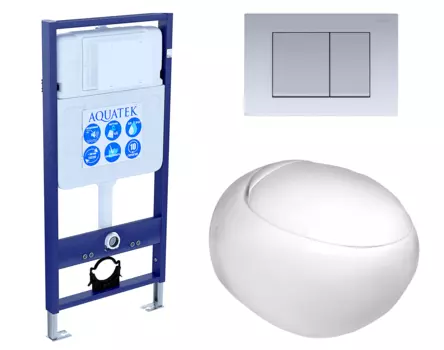 Комплект 3 в 1 инсталляция Акватек Standart 50 + Подвесной унитаз WeltWasser Jeckenbach с кнопкой хром матовой INS-0000012 + 10000003809 + KDI-0000011