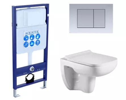 Комплект 3 в 1 инсталляция Акватек Standart 50 + Подвесной унитаз WeltWasser Kehlbach 004 GL-WT с кнопкой хром матовой INS-0000012 + 10000003810 + KDI-0000011