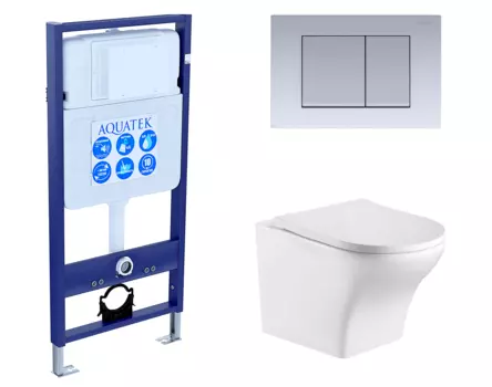 Комплект 3 в 1 инсталляция Акватек Standart 50 + Подвесной унитаз WeltWasser Odenbach 004 GL-WT с кнопкой хром матовой INS-0000012 + 10000003704 + KDI-0000011