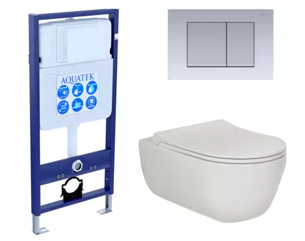 Комплект 3 в 1 инсталляция Акватек Standart 50 + Унитаз подвесной Berges Wasserhaus Ego XL 082118 с кнопкой хром матовой INS-0000012 + 082118 + KDI-0000011