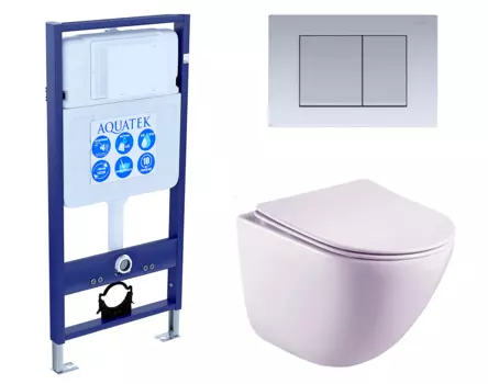 Комплект 3 в 1 инсталляция Акватек Standart 50 + Унитаз подвесной Esbano Lotus ESUPLOTUW с кнопкой хром матовой INS-0000012 + ESUPLOTUW + KDI-0000011