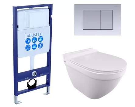 Комплект 3 в 1 инсталляция Акватек Standart 50 + Унитаз подвесной Iddis Cloud CLORDSEi25 с кнопкой хром матовой INS-0000012 + CLORDSEi25 + KDI-0000011